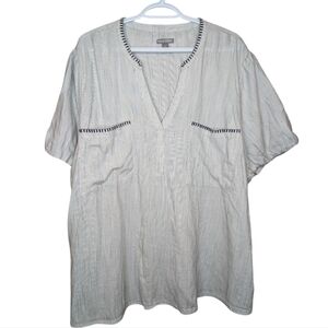 NWT Falls Creek White Navy Boho Striped Short Puff Sleeve Shirt Blouse 3XL Plus